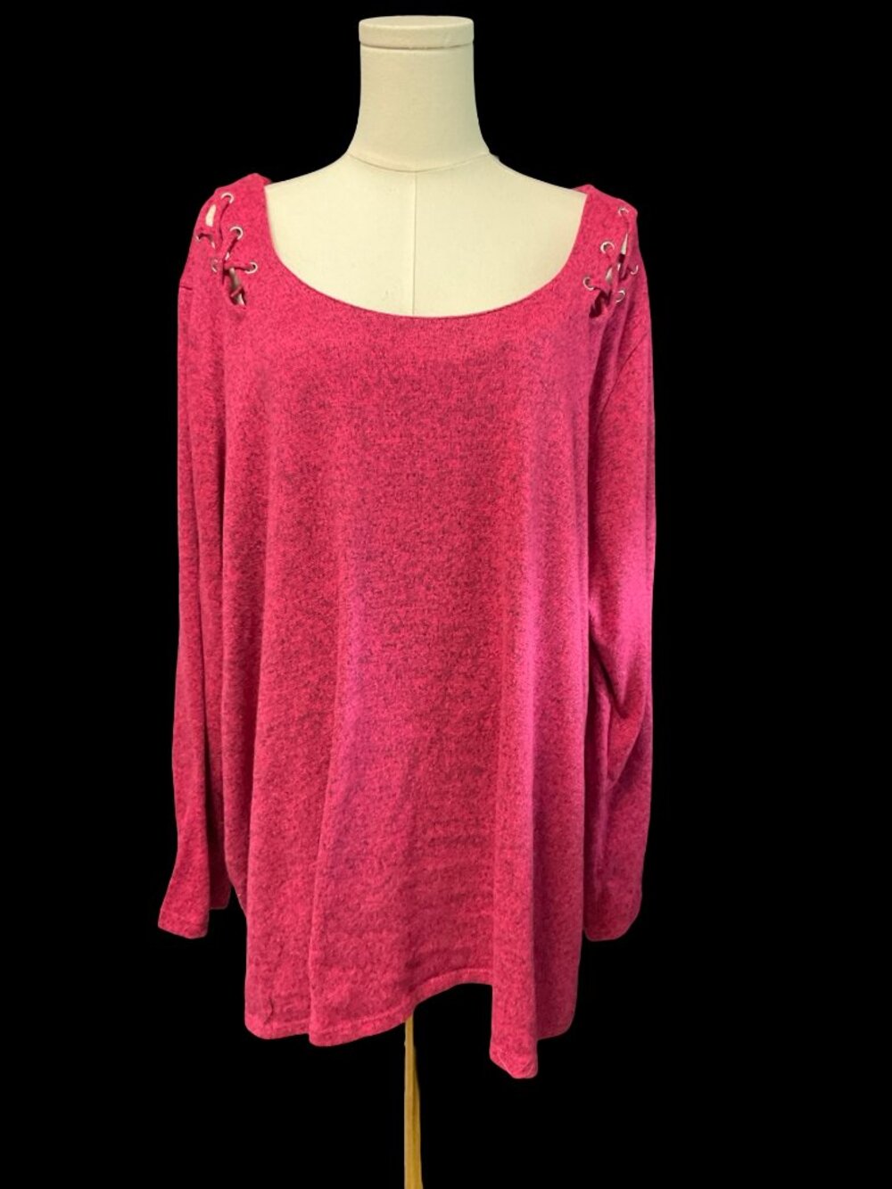 Fuchsia Knit Sweater w/ Lace Up Cut Out Shoulder Detail